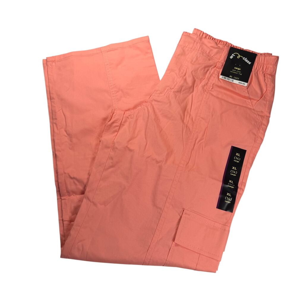 Art Class Cargo Pants Girls XL 14 30x28 Pom Pom Pink Zip Partial Elastic Waist